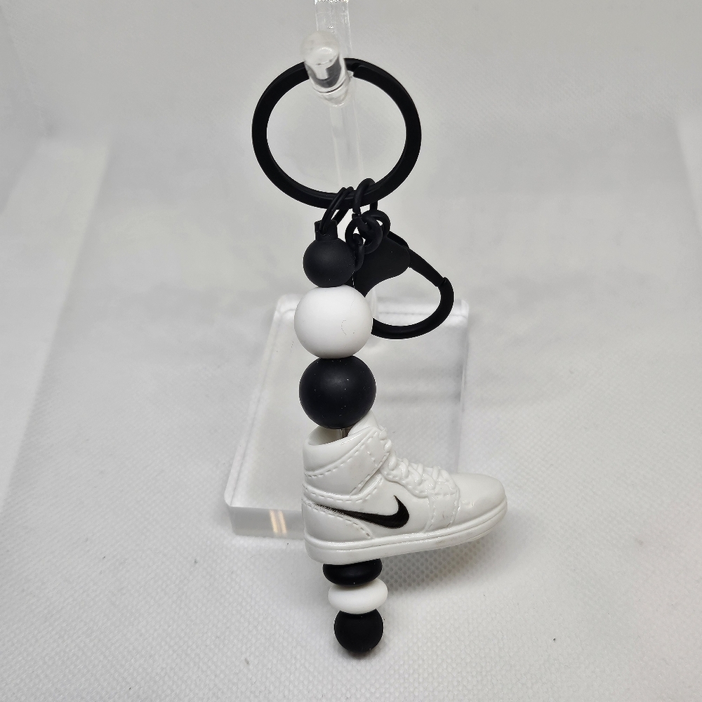 NWT Handcrafted Nike Shoe Beaded Black Metal Keychain
